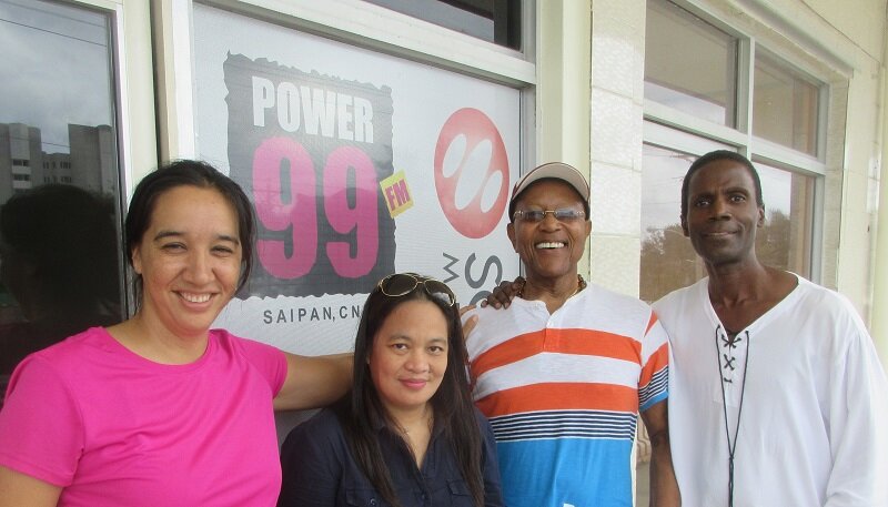 Catherine Perry Harris with authors Riza Ramos, John Joyner and Walt after interview to promote their books and upcoming workshop. The interview aired on Power 99FM on the "Your Humanities Half-hour" show produced by the Northern Marianas Humanities Council (April 1, 2017)